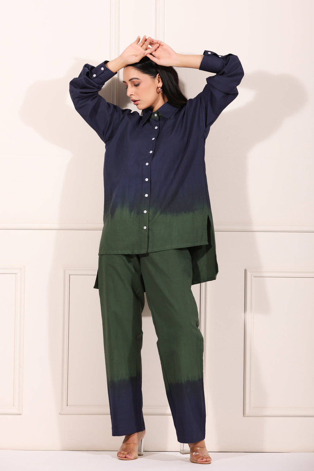 Green Ombre Co-ord Set by MOH-The Eternal Dhaga with 100% pure cotton, Casual Wear, Cotton, Green, Moh-The eternal Dhaga, Natural, Office Wear Co-ords, Ombre and Dyes, Regular Fit, Womenswear at Kamakhyaa for sustainable fashion