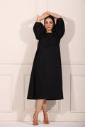 Black Midi Dress by MOH-The Eternal Dhaga with Azo Free Dye, Black, Casual Wear, Dresses, Midi Dresses, Moh-The eternal Dhaga, Natural, Natural with azo free dyes, Poplin, Womenswear at Kamakhyaa for sustainable fashion
