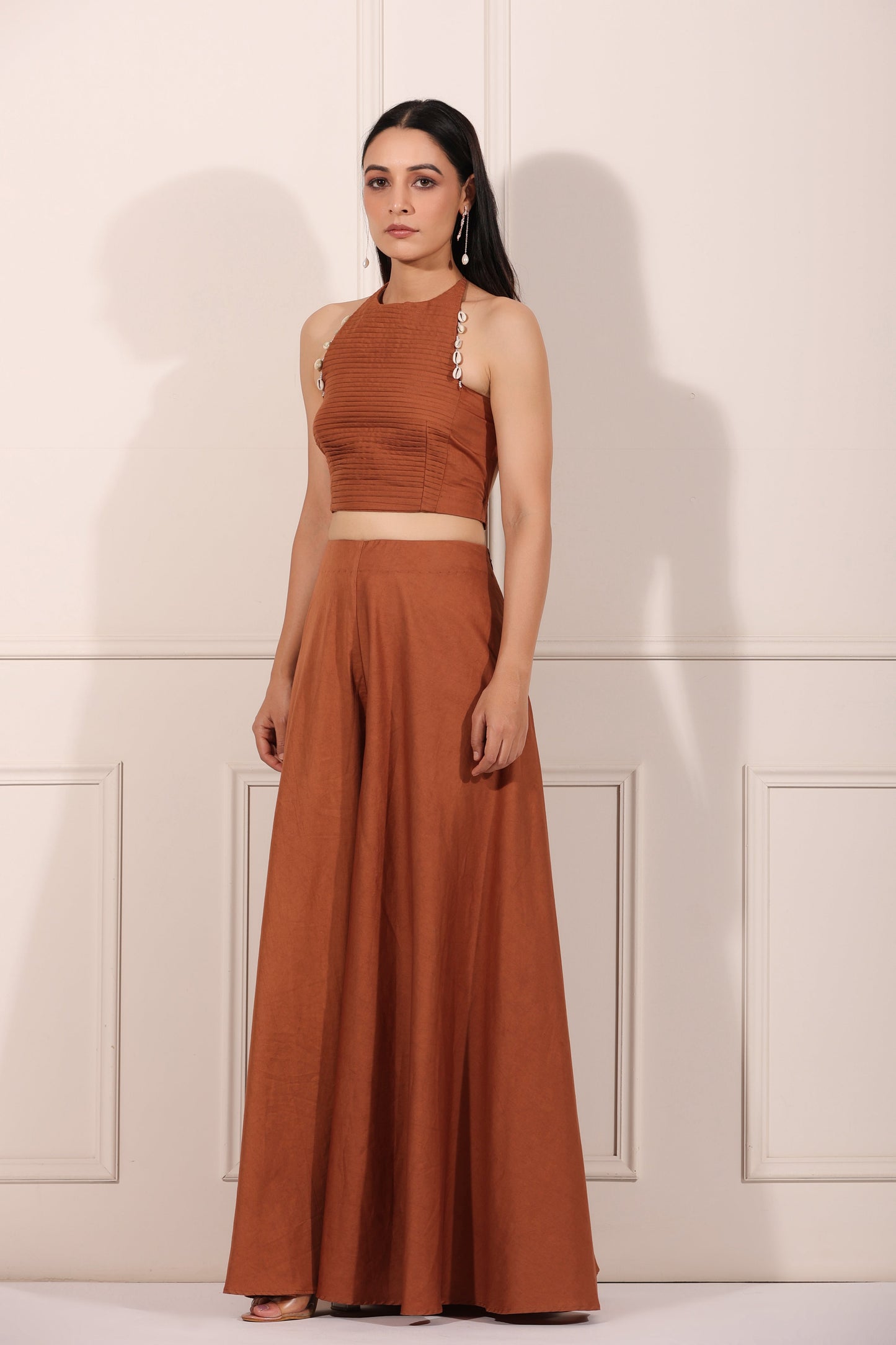 Brown Co-ord Set by MOH-The Eternal Dhaga with 100% pure cotton, Brown, Cotton, Festive Wear, Moh-The eternal Dhaga, Natural, Party Wear Co-ords, Regular Fit, Solids, Womenswear at Kamakhyaa for sustainable fashion