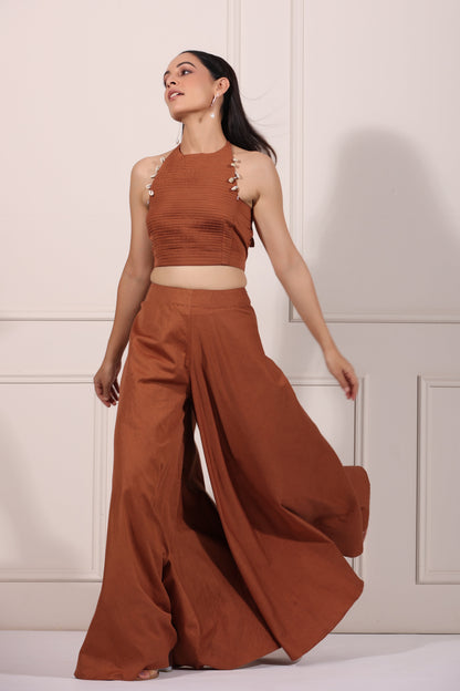 Brown Co-ord Set by MOH-The Eternal Dhaga with 100% pure cotton, Brown, Cotton, Festive Wear, Moh-The eternal Dhaga, Natural, Party Wear Co-ords, Regular Fit, Solids, Womenswear at Kamakhyaa for sustainable fashion