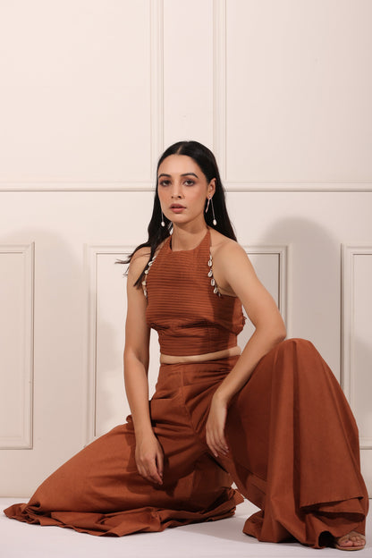 Brown Co-ord Set by MOH-The Eternal Dhaga with 100% pure cotton, Brown, Cotton, Festive Wear, Moh-The eternal Dhaga, Natural, Party Wear Co-ords, Regular Fit, Solids, Womenswear at Kamakhyaa for sustainable fashion