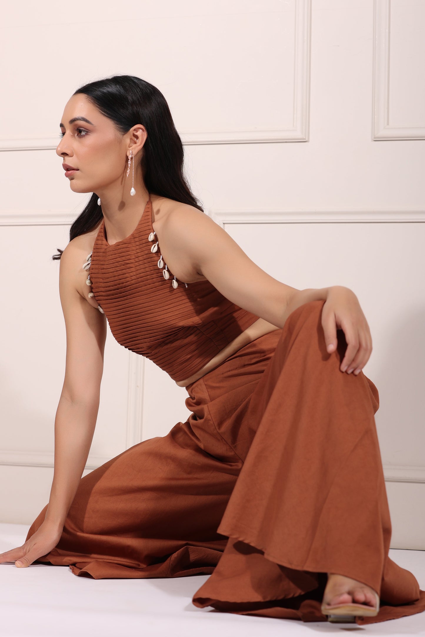 Brown Co-ord Set by MOH-The Eternal Dhaga with 100% pure cotton, Brown, Cotton, Festive Wear, Moh-The eternal Dhaga, Natural, Party Wear Co-ords, Regular Fit, Solids, Womenswear at Kamakhyaa for sustainable fashion