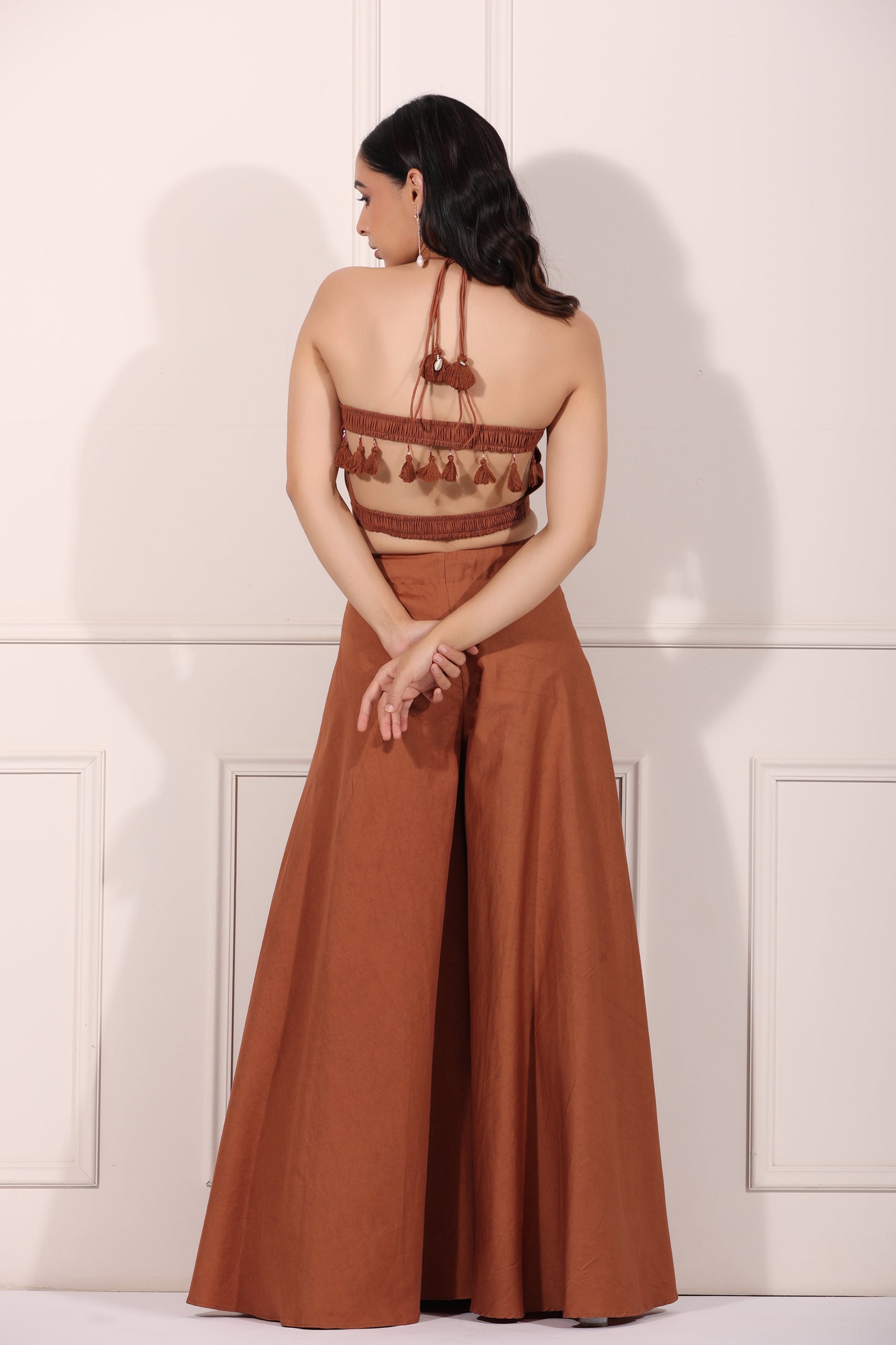 Brown Co-ord Set by MOH-The Eternal Dhaga with 100% pure cotton, Brown, Cotton, Festive Wear, Moh-The eternal Dhaga, Natural, Party Wear Co-ords, Regular Fit, Solids, Womenswear at Kamakhyaa for sustainable fashion
