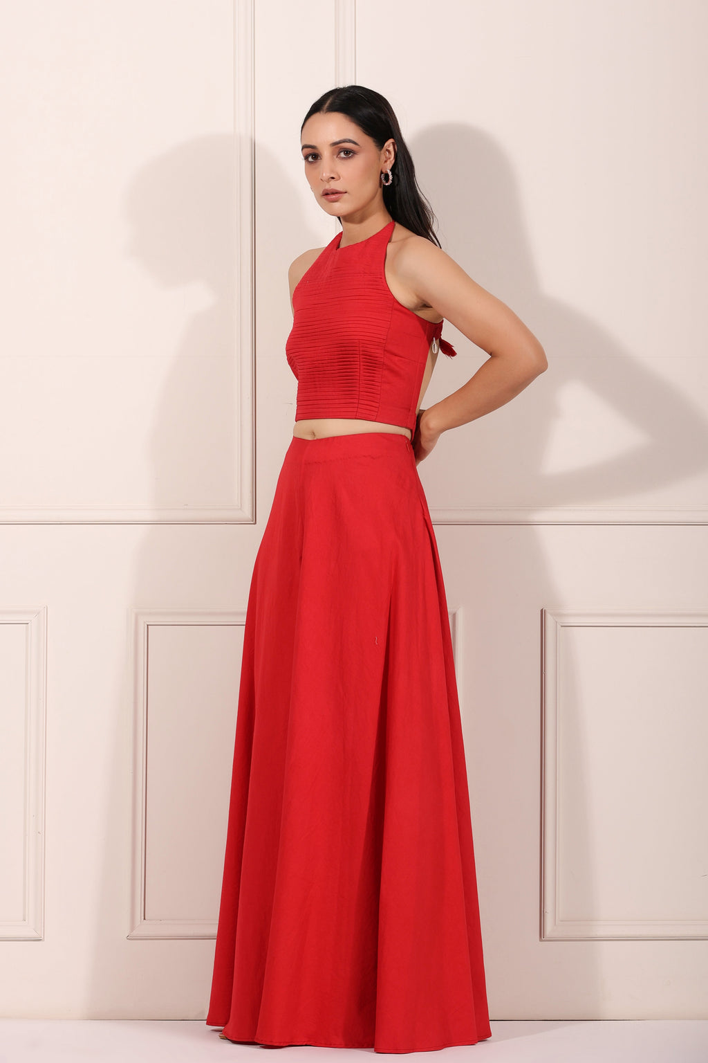 Red Co-ord Set by MOH-The Eternal Dhaga with 100% pure cotton, Cotton, Festive Wear, Moh-The eternal Dhaga, Natural, Party Wear Co-ords, Red, Regular Fit, Solids, Womenswear at Kamakhyaa for sustainable fashion