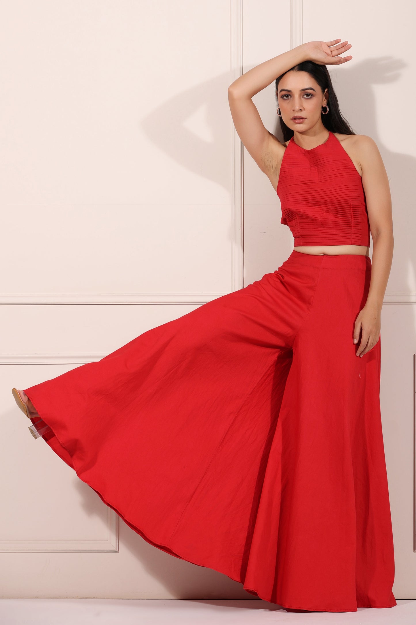 Red Co-ord Set by MOH-The Eternal Dhaga with 100% pure cotton, Cotton, Festive Wear, Moh-The eternal Dhaga, Natural, Party Wear Co-ords, Red, Regular Fit, Solids, Womenswear at Kamakhyaa for sustainable fashion