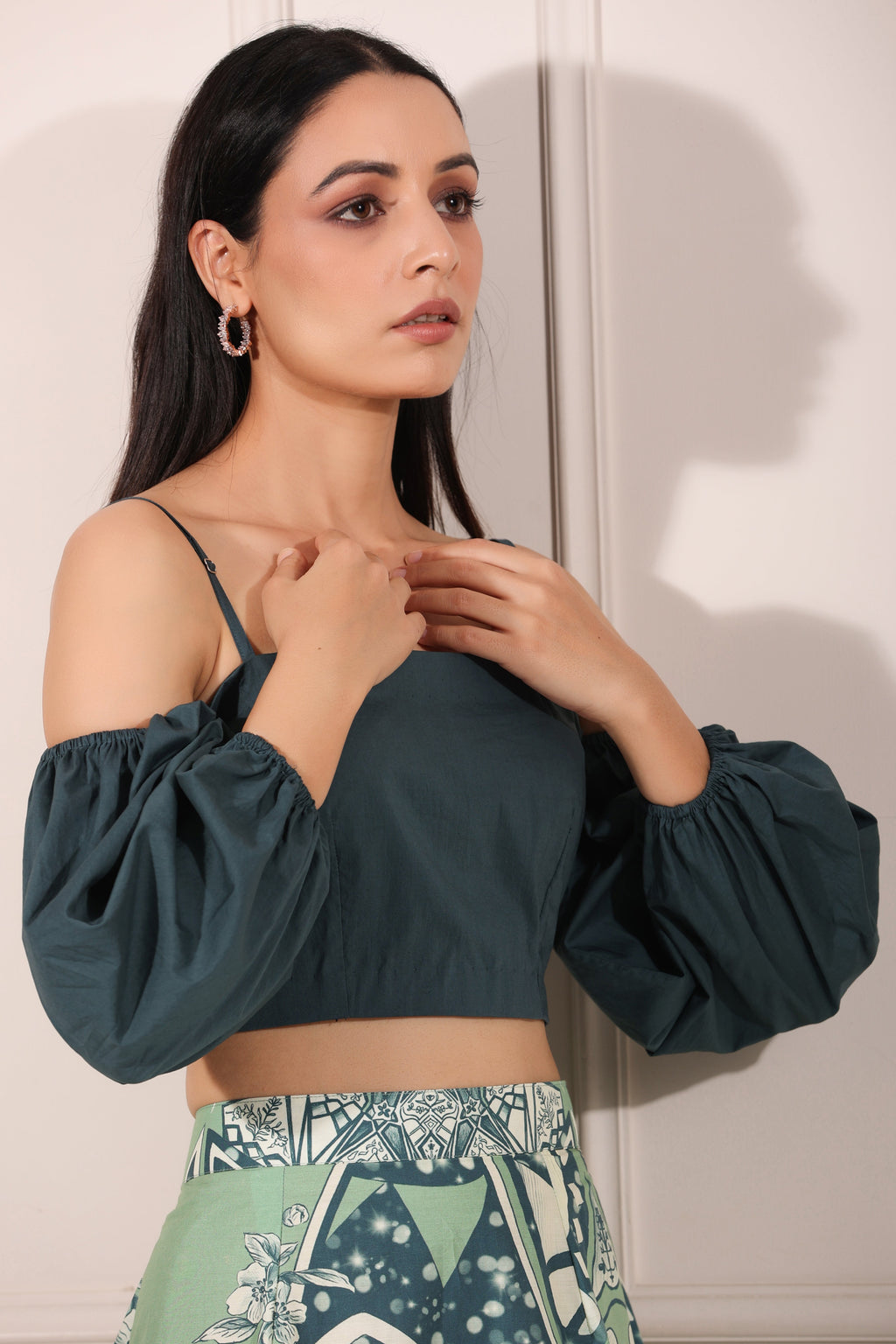 Green Co-ord Set by MOH-The Eternal Dhaga with 100% pure cotton, Cotton, Green, Moh-The eternal Dhaga, Natural, Party Wear, Party Wear Co-ords, Prints, Regular Fit, Womenswear at Kamakhyaa for sustainable fashion