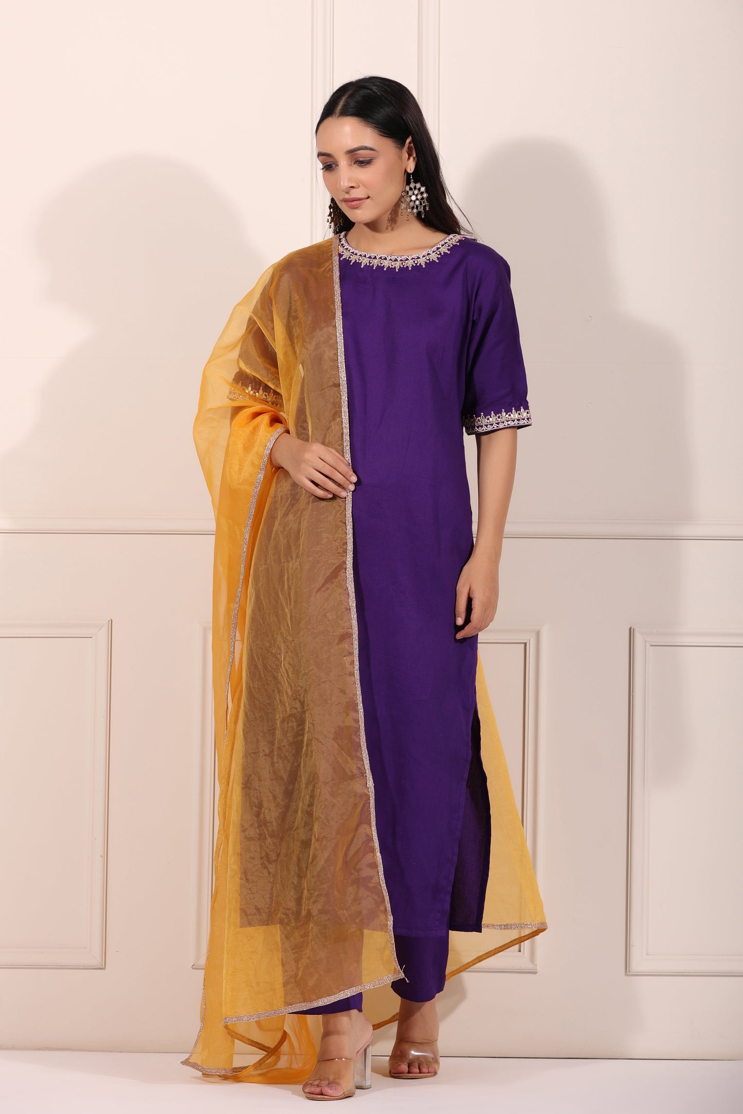 Purple Embroidered Kurta Set by MOH-The Eternal Dhaga with Cotton, Embroidered, Festive Wear, Kurta pant With Duppatta, Moh-The eternal Dhaga, Natural, Purple, Regular Fit, Womenswear at Kamakhyaa for sustainable fashion