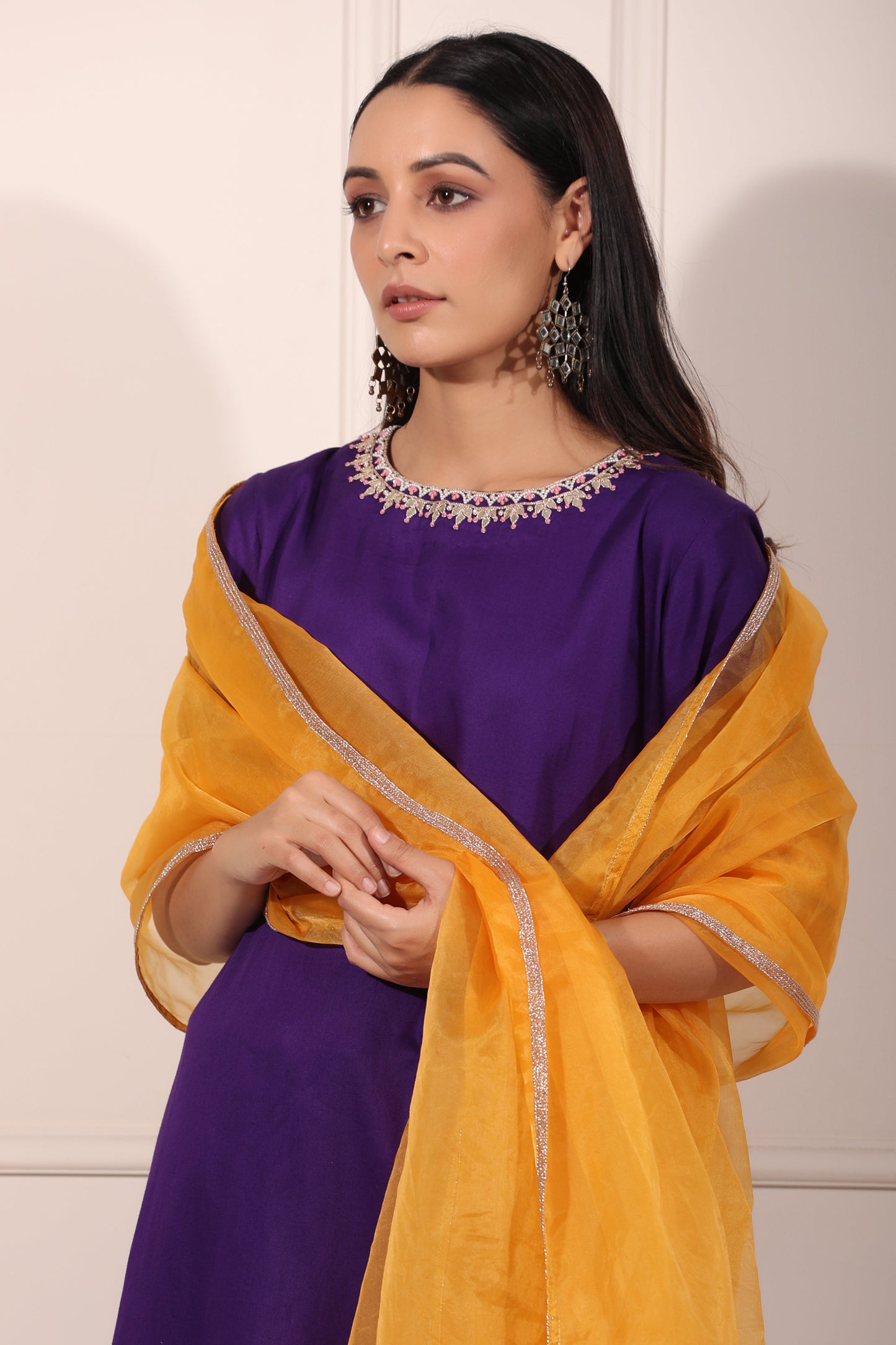 Purple Embroidered Kurta Set by MOH-The Eternal Dhaga with Cotton, Embroidered, Festive Wear, Kurta pant With Duppatta, Moh-The eternal Dhaga, Natural, Purple, Regular Fit, Womenswear at Kamakhyaa for sustainable fashion