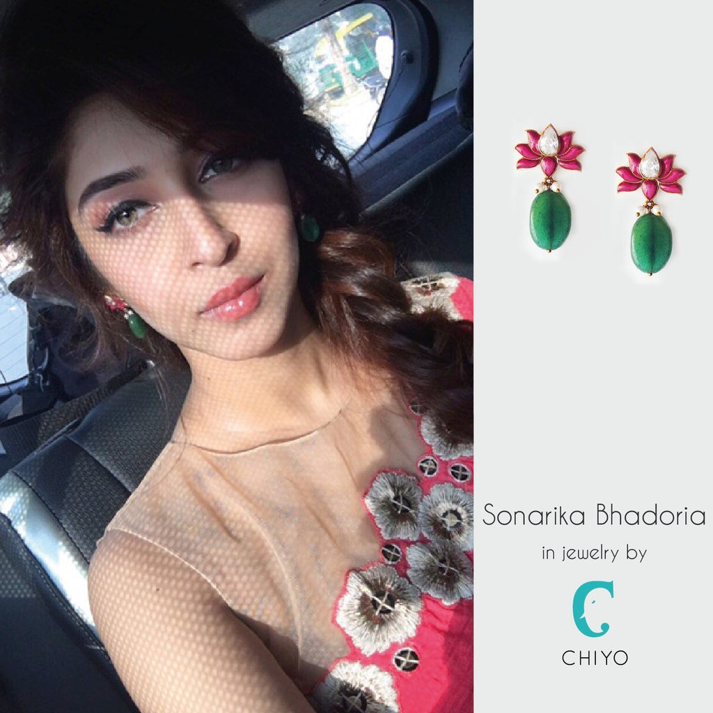 Lotus Earrings by Chiyo with Brass, Casual Wear, Earrings, Festive Jewellery, Festive Wear, Free Size, Gold Plated, jewelry, Pink, Re-polishable, Solids at Kamakhyaa for sustainable fashion