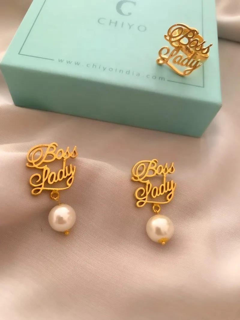 Bosslady Earrings by Chiyo with Brass, Earrings, Free Size, Gold, Gold Plated, jewelry, Office Wear, Office Wear Jewellery, Pearl, Re-polishable, Solids at Kamakhyaa for sustainable fashion