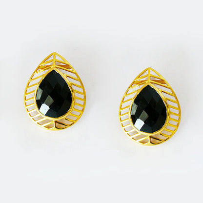 Akan Tribal Earrings by Chiyo with Black, Brass, Earrings, Free Size, Gold Plated, jewelry, Office Wear, Office Wear Jewellery, Re-polishable, Solids, Stud Earrings at Kamakhyaa for sustainable fashion