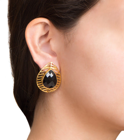 Akan Tribal Earrings by Chiyo with Black, Brass, Earrings, Free Size, Gold Plated, jewelry, Office Wear, Office Wear Jewellery, Re-polishable, Solids, Stud Earrings at Kamakhyaa for sustainable fashion