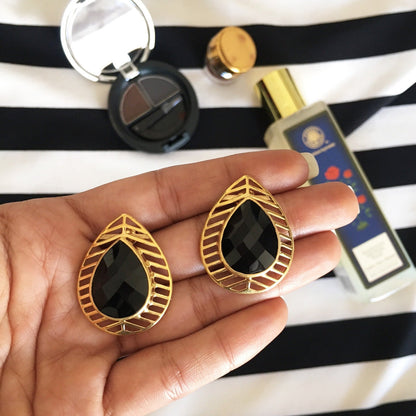 Akan Tribal Earrings by Chiyo with Black, Brass, Earrings, Free Size, Gold Plated, jewelry, Office Wear, Office Wear Jewellery, Re-polishable, Solids, Stud Earrings at Kamakhyaa for sustainable fashion