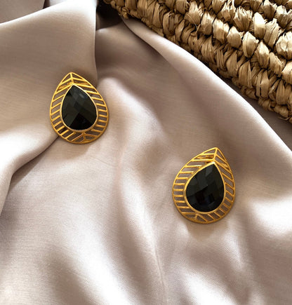 Akan Tribal Earrings by Chiyo with Black, Brass, Earrings, Free Size, Gold Plated, jewelry, Office Wear, Office Wear Jewellery, Re-polishable, Solids, Stud Earrings at Kamakhyaa for sustainable fashion