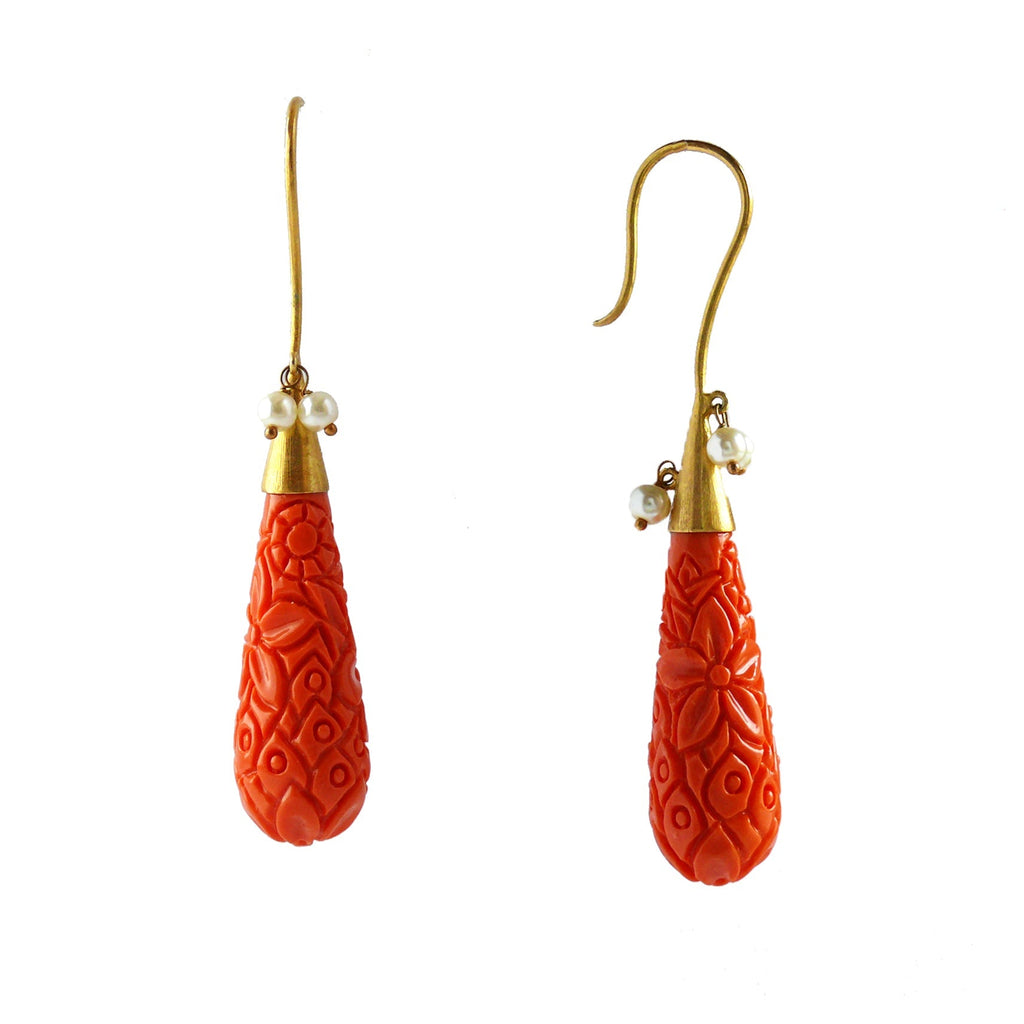 Tangerine Drop Earrings by Chiyo with Brass, Casual Wear, Earrings, Festive Jewellery, Festive Wear, Free Size, Gold Plated, jewelry, Orange, Re-polishable, Solids, Textured at Kamakhyaa for sustainable fashion