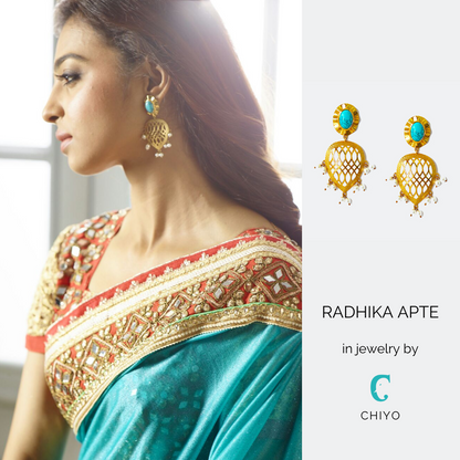 Charmer cutwork by Chiyo with Blue, Brass, Earrings, Festive Jewellery, Festive Wear, Free Size, Gold Plated, jewelry, Re-polishable, Solids at Kamakhyaa for sustainable fashion