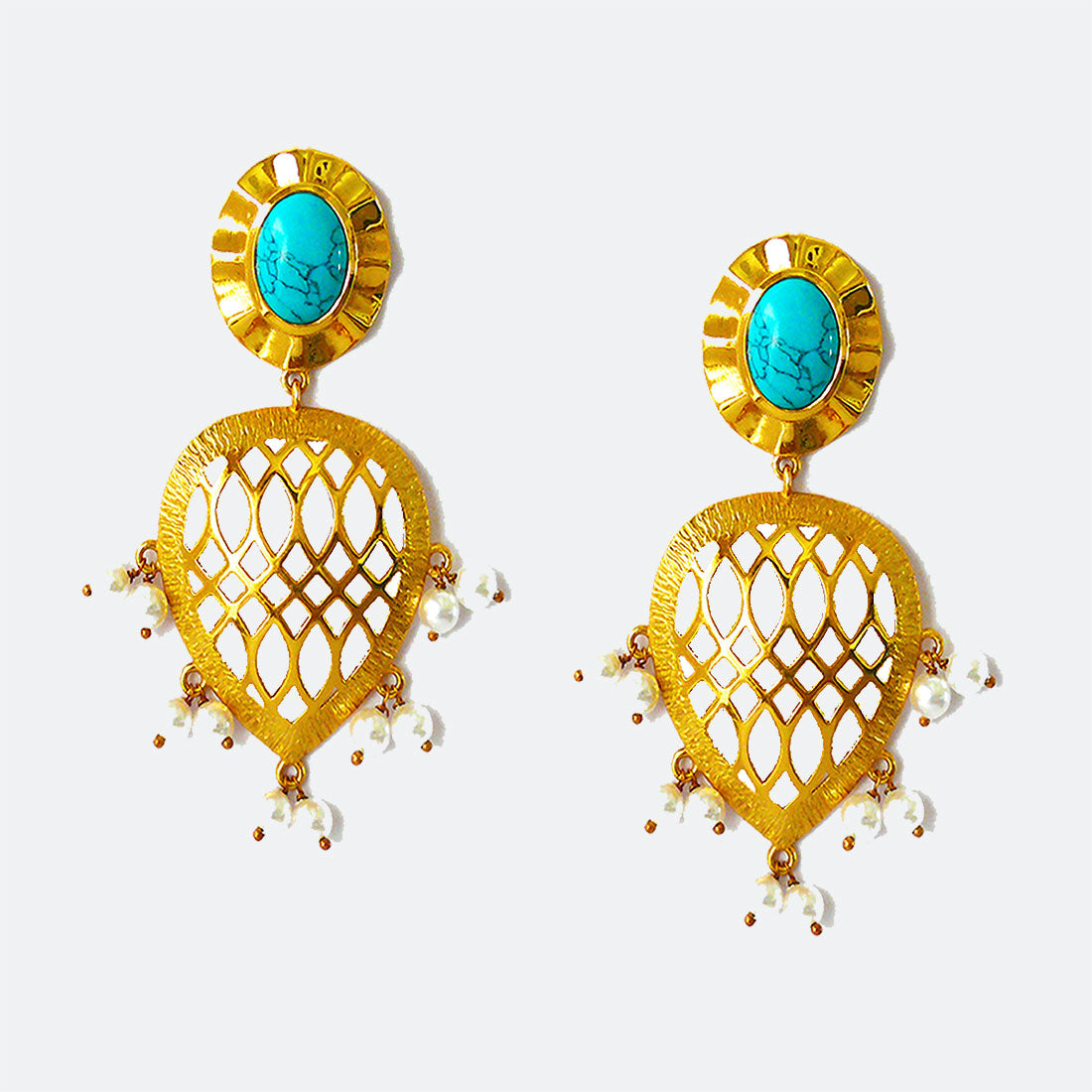 Charmer cutwork by Chiyo with Blue, Brass, Earrings, Festive Jewellery, Festive Wear, Free Size, Gold Plated, jewelry, Re-polishable, Solids at Kamakhyaa for sustainable fashion