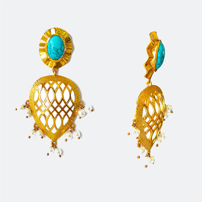 Charmer cutwork by Chiyo with Blue, Brass, Earrings, Festive Jewellery, Festive Wear, Free Size, Gold Plated, jewelry, Re-polishable, Solids at Kamakhyaa for sustainable fashion