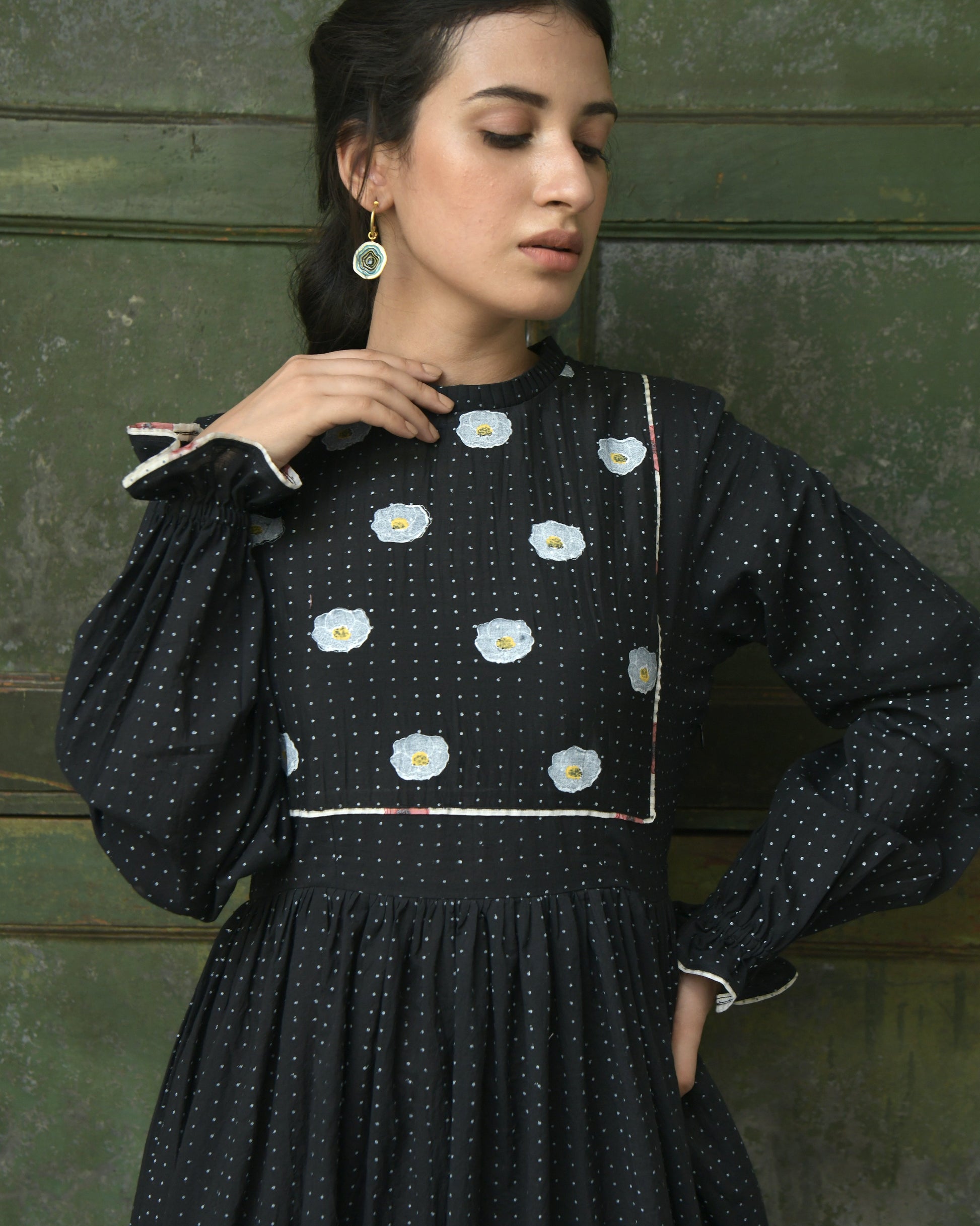 Black Cotton Tiered Maxi Dress by Taro with Best Selling, Black, Duplicate, Evening Wear, FB ADS JUNE, For Anniversary, Handwoven Cotton, July Sale, July Sale 2023, Natural, Prints, Regular Fit, Tiered Dresses, Wildflower by Taro, Womenswear at Kamakhyaa for sustainable fashion
