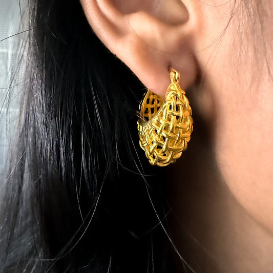 Weave a dream Earrings by Chiyo with Brass, Earrings, Free Size, Gold, Gold Plated, Hoops, jewelry, Office Wear, Office Wear Jewellery, Re-polishable, Solids at Kamakhyaa for sustainable fashion