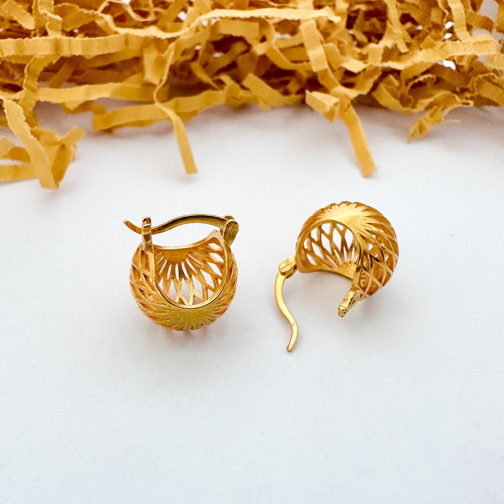 Trug Huggie Earrings by Chiyo with Brass, Earrings, Free Size, Gold, Gold Plated, jewelry, Office Wear, Office Wear Jewellery, Re-polishable, Solids, Textured at Kamakhyaa for sustainable fashion