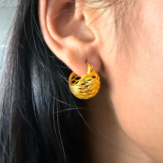 Trug Huggie Earrings by Chiyo with Brass, Earrings, Free Size, Gold, Gold Plated, jewelry, Office Wear, Office Wear Jewellery, Re-polishable, Solids, Textured at Kamakhyaa for sustainable fashion