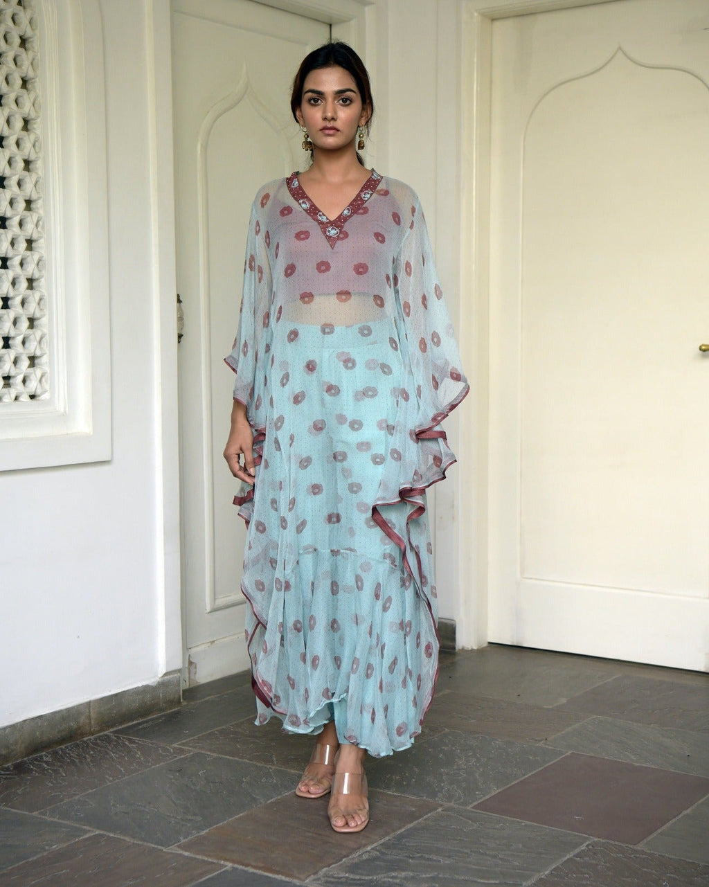 Green Kaftaan Set by Taro with Best Selling, Chiffon, Co-ord Sets, Evening Wear, FB ADS JUNE, Green, July Sale, July Sale 2023, Kaftan Set, Natural, party, Party Wear Co-ords, Prints, Regular Fit, Vacation Co-ords, Wildflower by Taro, Womenswear at Kamakhyaa for sustainable fashion