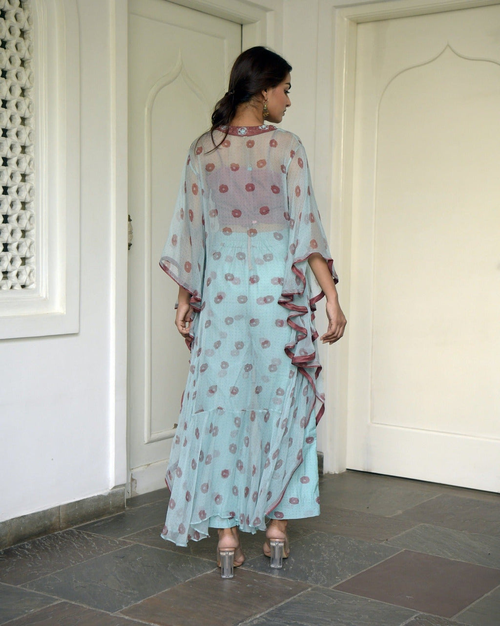 Green Kaftaan Set by Taro with Best Selling, Chiffon, Co-ord Sets, Evening Wear, FB ADS JUNE, Green, July Sale, July Sale 2023, Kaftan Set, Natural, party, Party Wear Co-ords, Prints, Regular Fit, Vacation Co-ords, Wildflower by Taro, Womenswear at Kamakhyaa for sustainable fashion