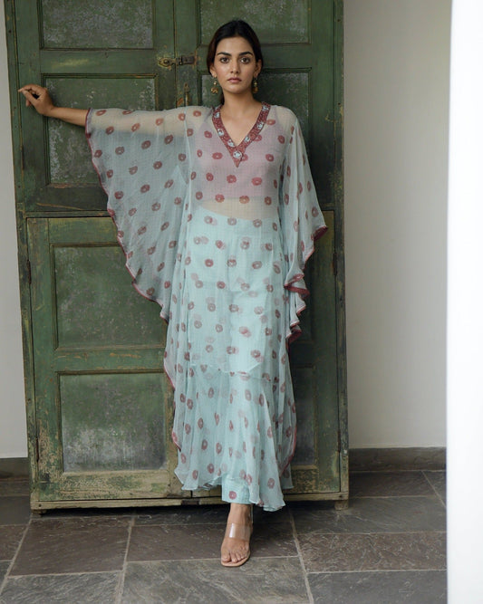 Green Kaftaan Set by Taro with Best Selling, Chiffon, Co-ord Sets, Evening Wear, FB ADS JUNE, Green, July Sale, July Sale 2023, Kaftan Set, Natural, party, Party Wear Co-ords, Prints, Regular Fit, Vacation Co-ords, Wildflower by Taro, Womenswear at Kamakhyaa for sustainable fashion