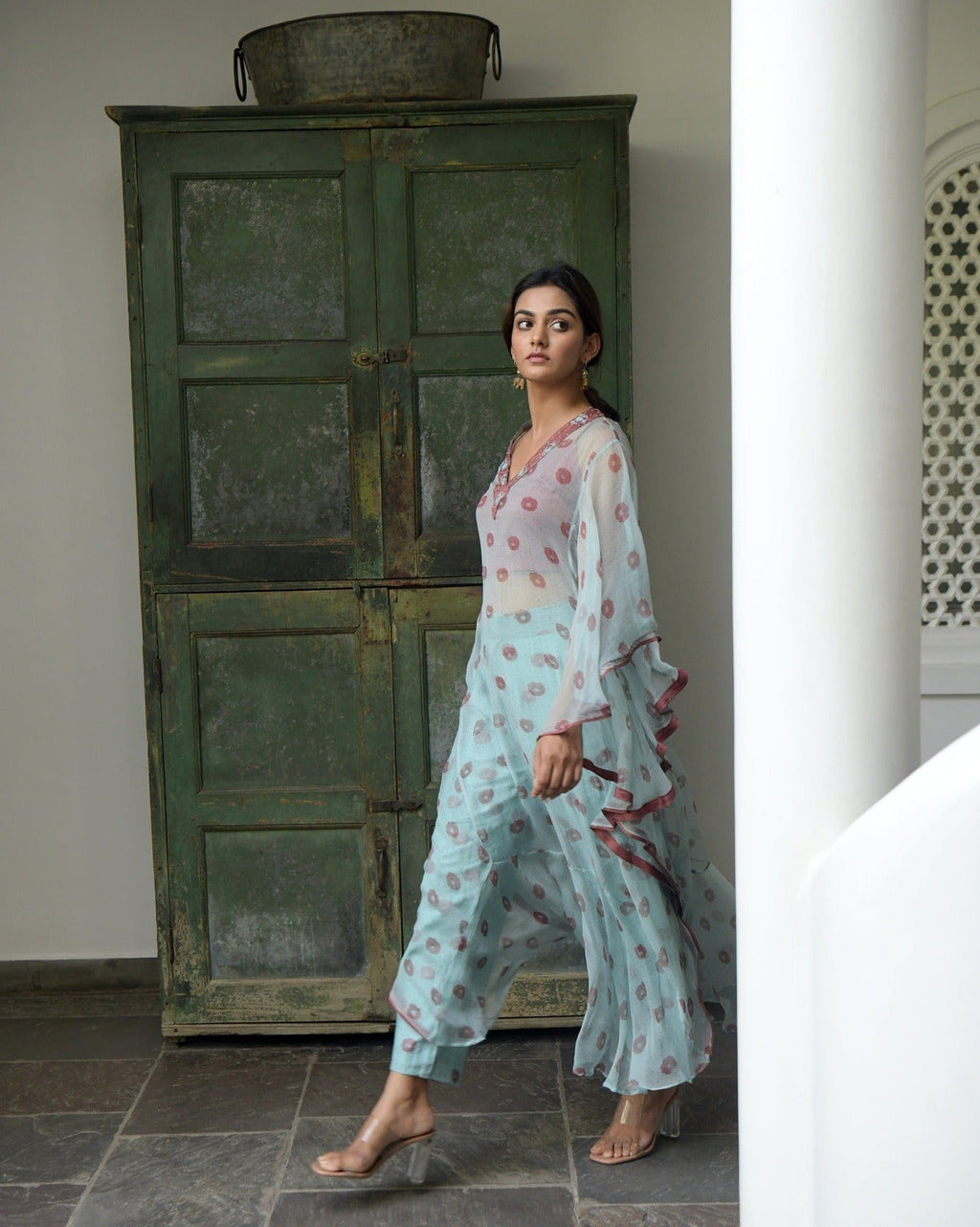Green Kaftaan Set by Taro with Best Selling, Chiffon, Co-ord Sets, Evening Wear, FB ADS JUNE, Green, July Sale, July Sale 2023, Kaftan Set, Natural, party, Party Wear Co-ords, Prints, Regular Fit, Vacation Co-ords, Wildflower by Taro, Womenswear at Kamakhyaa for sustainable fashion