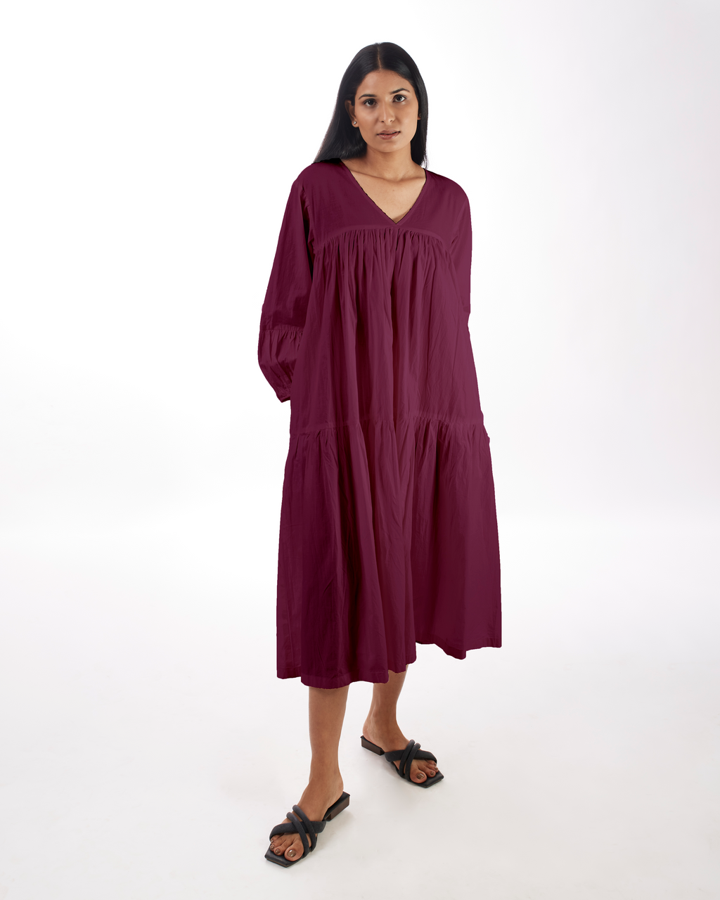 Plum Maternity Maxi Tiered Dress by Kamakhyaa with 100% pure cotton, Casual Wear, FB ADS JUNE, Fitted At Waist, KKYSS, Loose Fit, Naturally Made, Purple, Solids, Summer Sutra, Tiered Dresses, Womenswear at Kamakhyaa for sustainable fashion