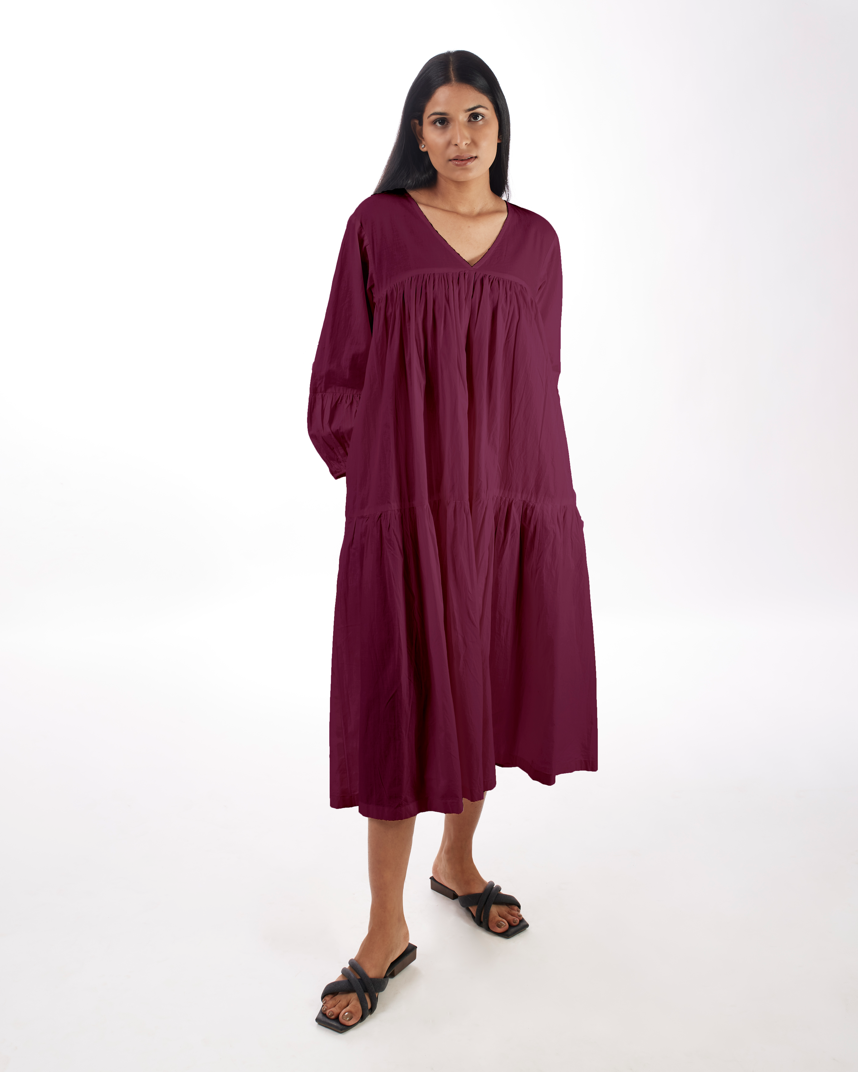 Plum Maternity Maxi Tiered Dress by Kamakhyaa with 100% pure cotton, Casual Wear, FB ADS JUNE, Fitted At Waist, KKYSS, Loose Fit, Naturally Made, Purple, Solids, Summer Sutra, Tiered Dresses, Womenswear at Kamakhyaa for sustainable fashion