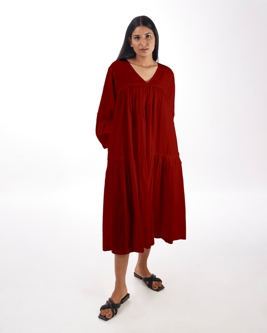 Red Maternity Maxi Tiered Dress by Kamakhyaa with 100% pure cotton, Casual Wear, FB ADS JUNE, Fitted At Waist, KKYSS, Loose Fit, Naturally Made, Red, Solids, Summer Sutra, Tiered Dresses, Womenswear at Kamakhyaa for sustainable fashion