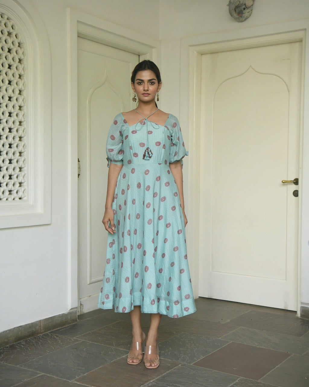 Green Printed Midi Dress by Taro with Evening Wear, Green, Handwoven cotton, July Sale, July Sale 2023, Midi Dresses, Natural, Printed Selfsame, Prints, Regular Fit, Wildflower by Taro, Womenswear at Kamakhyaa for sustainable fashion