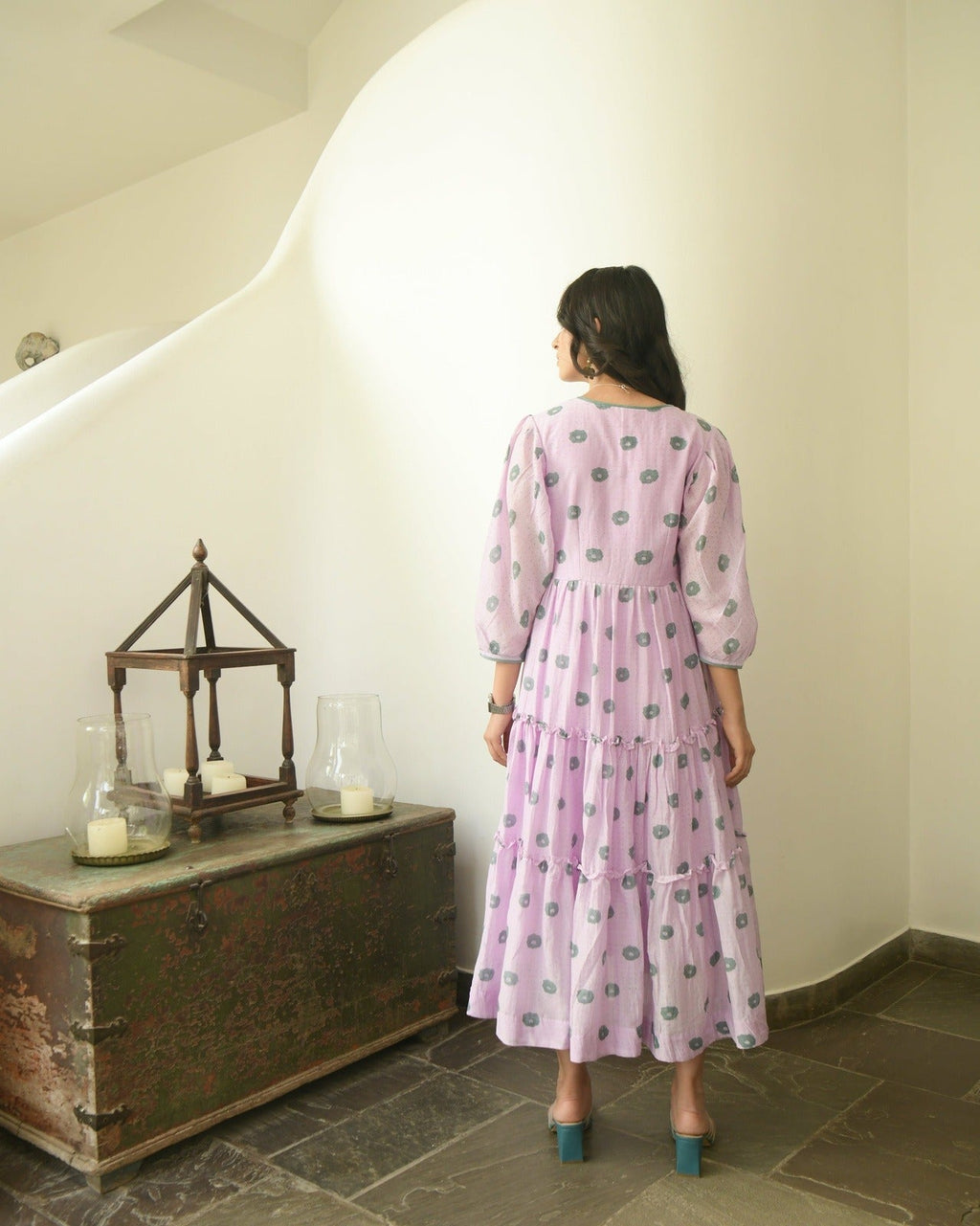 Pink Printed Tiered Dress by Taro with Evening Wear, Handwoven Cotton SIlk, July Sale, July Sale 2023, Midi Dresses, Natural, Pink, Printed Selfsame, Prints, Regular Fit, Tiered Dresses, Wildflower by Taro, Womenswear at Kamakhyaa for sustainable fashion