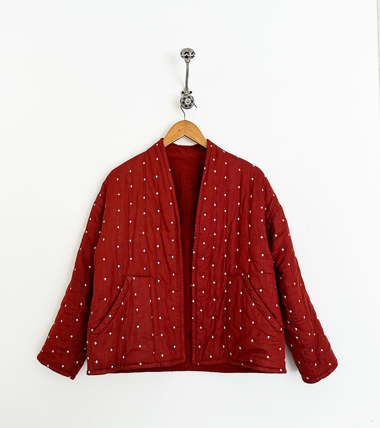 Red Quilted Cotton Jacket by Khara Kapas with 100% Cotton, Diana by Khara Kapas, handcrafted, handmade, jacket, pure cotton, Womenswear at Kamakhyaa for sustainable fashion