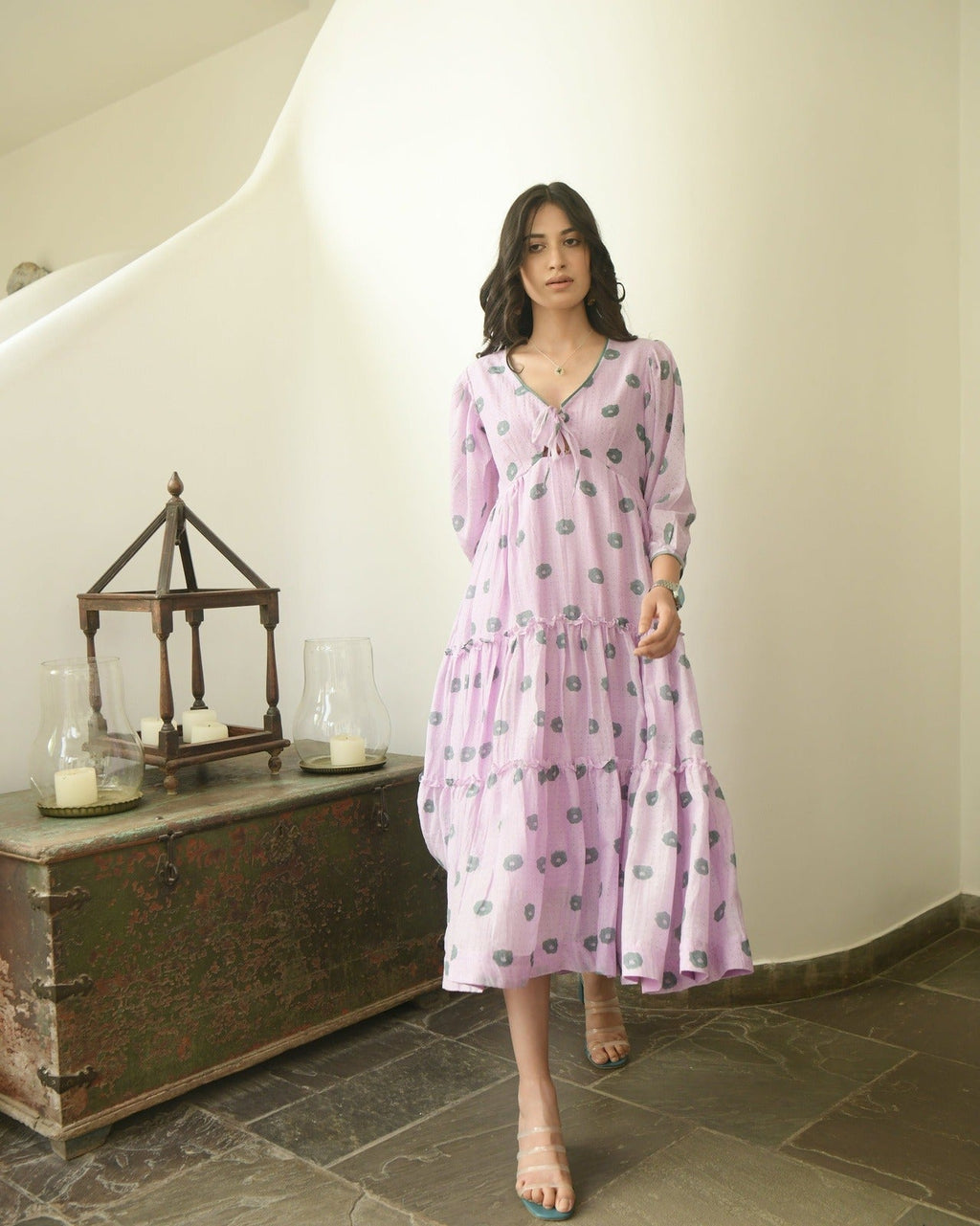 Pink Printed Tiered Dress by Taro with Evening Wear, Handwoven Cotton SIlk, July Sale, July Sale 2023, Midi Dresses, Natural, Pink, Printed Selfsame, Prints, Regular Fit, Tiered Dresses, Wildflower by Taro, Womenswear at Kamakhyaa for sustainable fashion