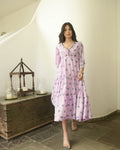 Pink Printed Tiered Dress by Taro with Evening Wear, Handwoven Cotton SIlk, July Sale, July Sale 2023, Midi Dresses, Natural, Pink, Printed Selfsame, Prints, Regular Fit, Tiered Dresses, Wildflower by Taro, Womenswear at Kamakhyaa for sustainable fashion