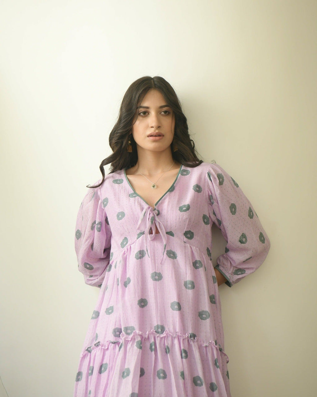 Pink Printed Tiered Dress by Taro with Evening Wear, Handwoven Cotton SIlk, July Sale, July Sale 2023, Midi Dresses, Natural, Pink, Printed Selfsame, Prints, Regular Fit, Tiered Dresses, Wildflower by Taro, Womenswear at Kamakhyaa for sustainable fashion