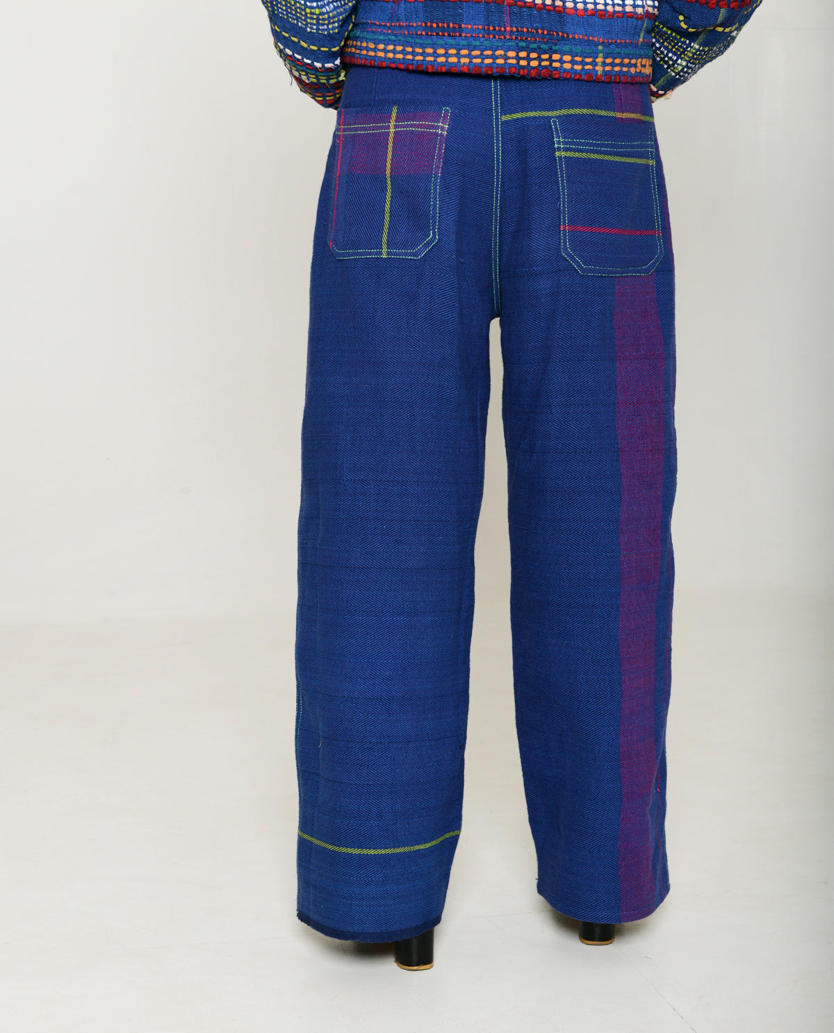 Recycled Blue Striped Cargo Pants by Rias Jaipur with 100% Cotton, Blue, Casual wear, Multicolor, Natural, Pants, RE 2.O, RE 2.O by Rias Jaipur, Regular, Stripes, Unisex, Womenswear at Kamakhyaa for sustainable fashion