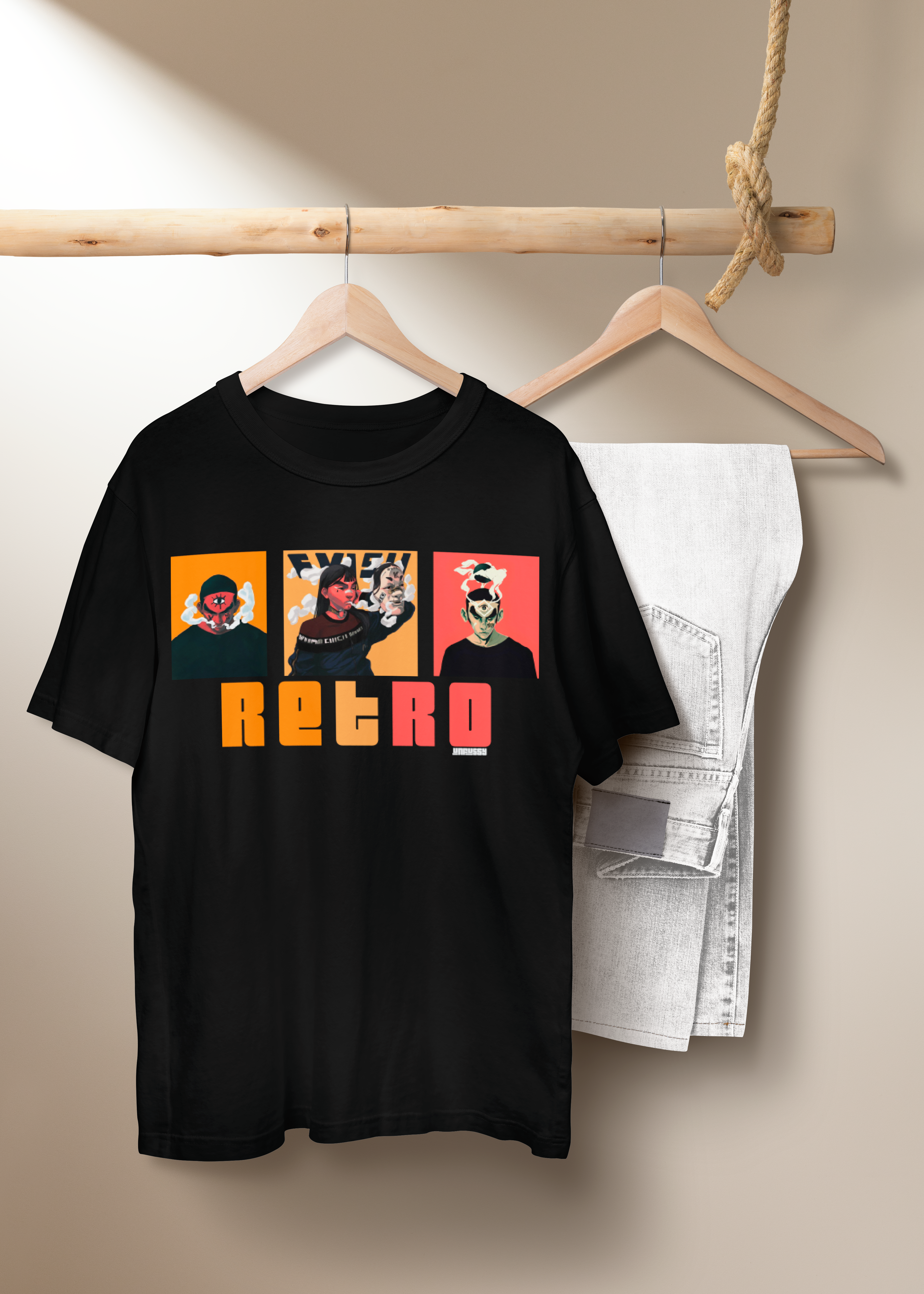 Retro 100% Cotton Oversized Black T-shirt by Unfussy with 100% cotton, Black, Casual Wear, Organic, Oversized Fit, Printed, T-Shirts, Unfussy, Unisex, Womenswear at Kamakhyaa for sustainable fashion