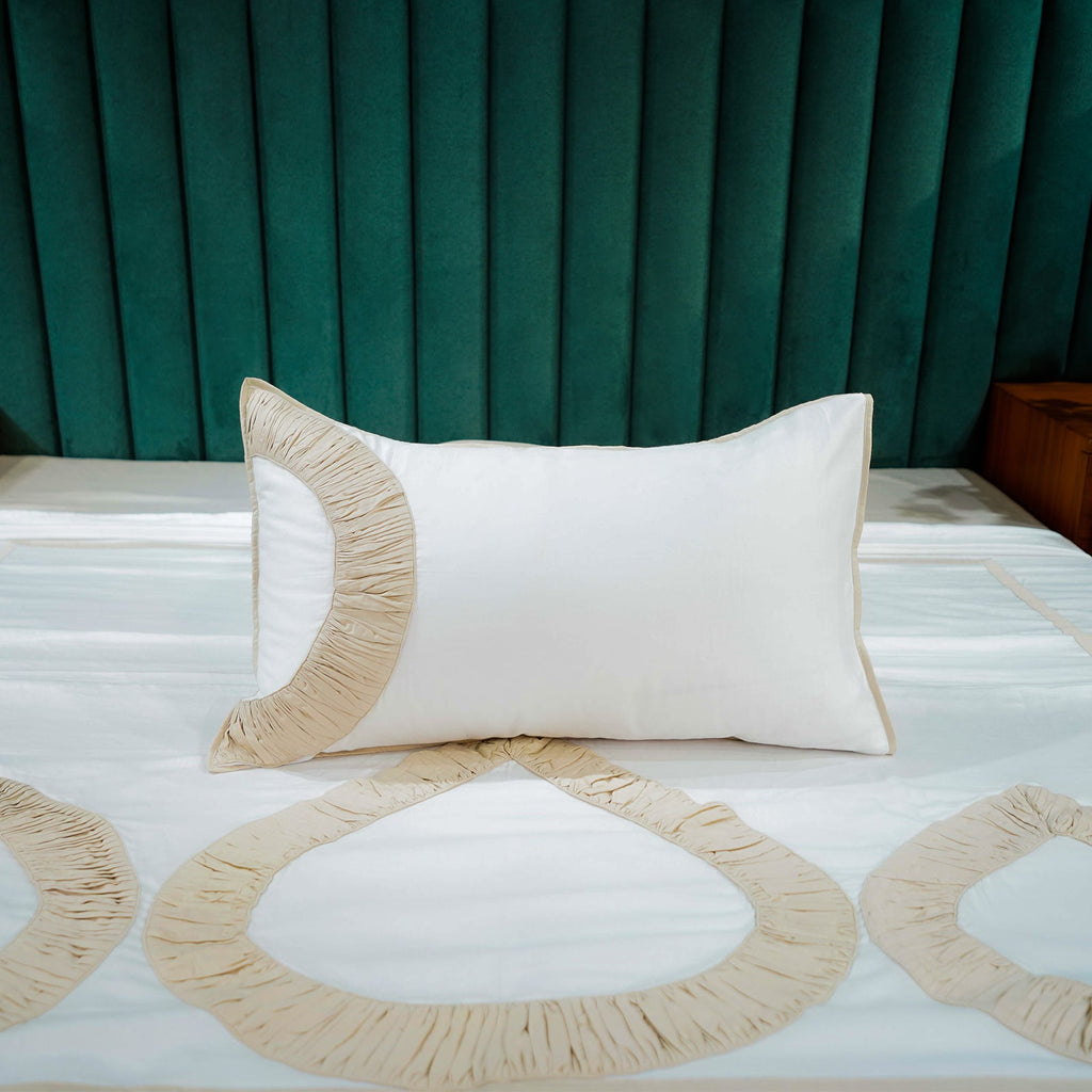 Pure Alabaster Teardrop Elegance by Aetherea with 100% Cotton, 300 TC, 500 TC, Beige, Cushion, Designer Bedsheets, King, Queen, Solid, Teardrop, White at Kamakhyaa for sustainable fashion