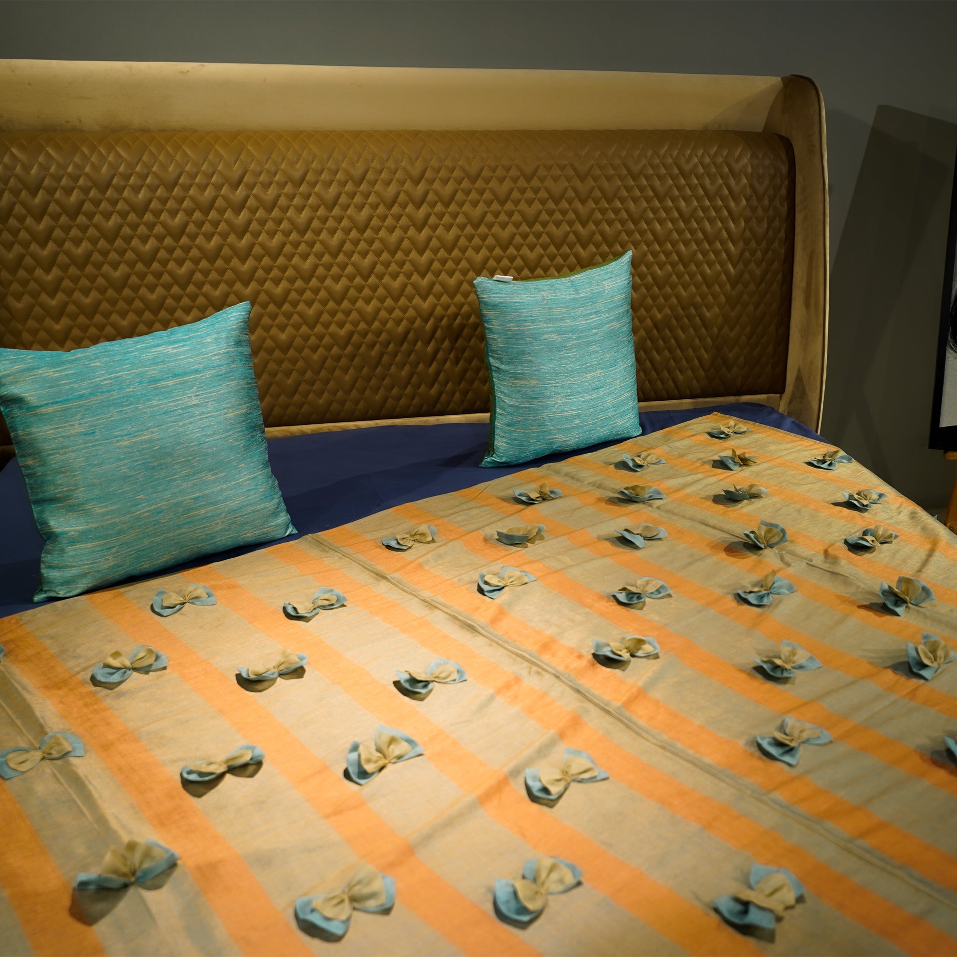 Ribbon Rhapsody by Aetherea with Bed Throws, Beige, Blue, Sheer, Silk, Upcycled at Kamakhyaa for sustainable fashion