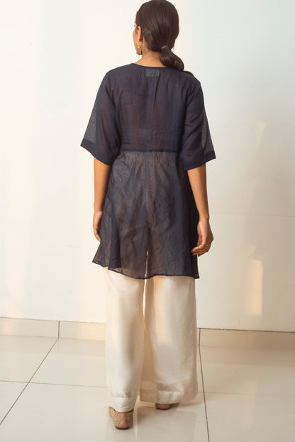 Blue Embroidered Tunic Top by The Loom Art with Blue, Capsule by The Loom Art, Cotton Kota Slub, Embroidered, July Sale, July Sale 2023, Natural, Party Wear, Regular Fit, Shirts, Tops, Womenswear at Kamakhyaa for sustainable fashion