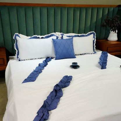 Enriched Frill by Aetherea with 100% Cotton, Bed Covers, Blue, Frills, Home, White at Kamakhyaa for sustainable fashion