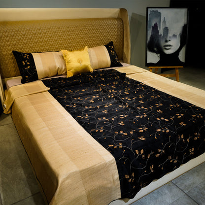 Floral Noir Elegance by Aetherea with Bed Covers, Beige, Black, Cushion, Home, King, Sheer, Silk, Upcycled at Kamakhyaa for sustainable fashion