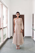 Beige One Shoulder Dress by Taro with Beige, Chaandi by Taro, Cotton, Cotton Lurex, Natural, One Shoulder Dresses, Regular Fit, Solids, Womenswear at Kamakhyaa for sustainable fashion