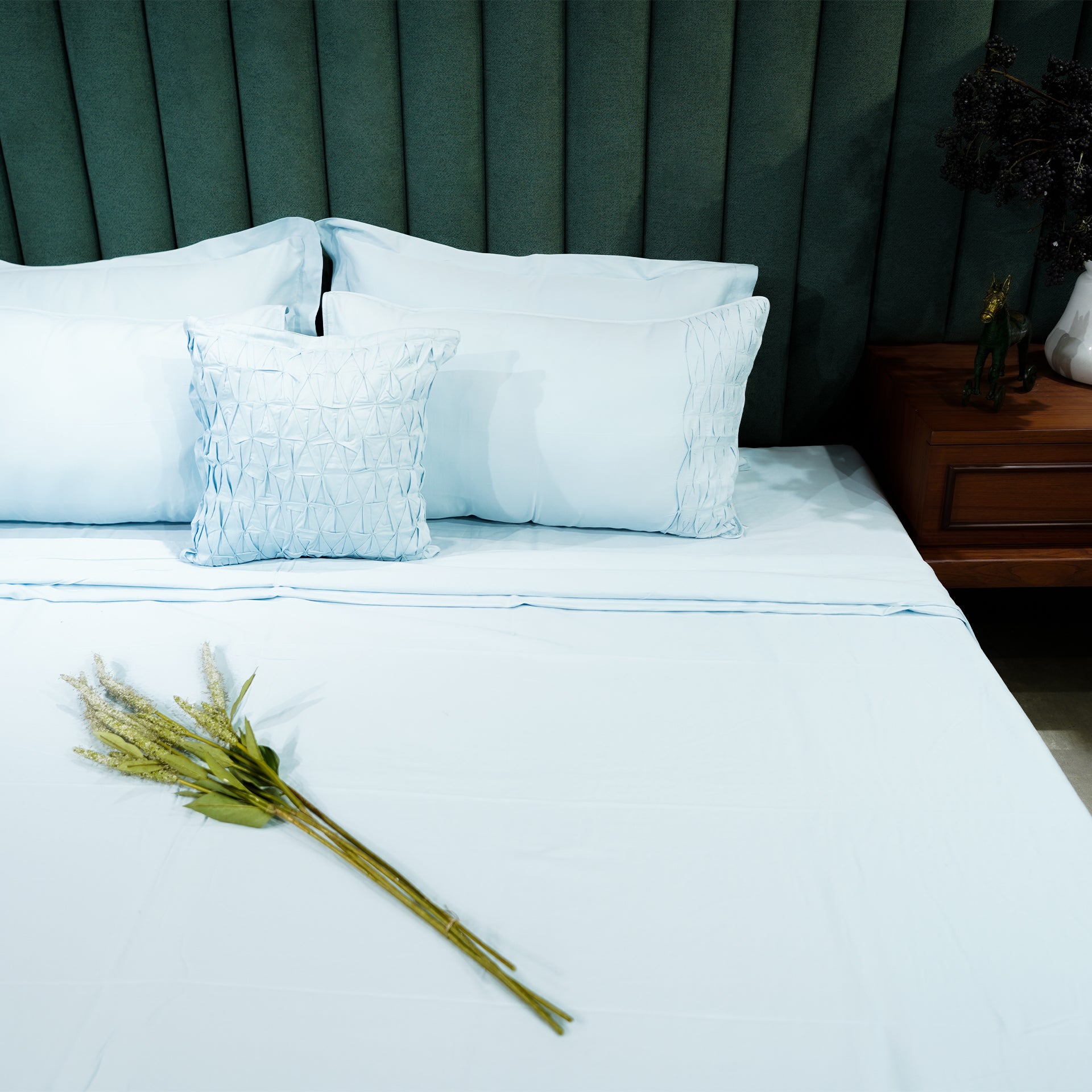 Azure Whisper Honeycomb Serenity by Aetherea with Designer Bedsheets at Kamakhyaa for sustainable fashion