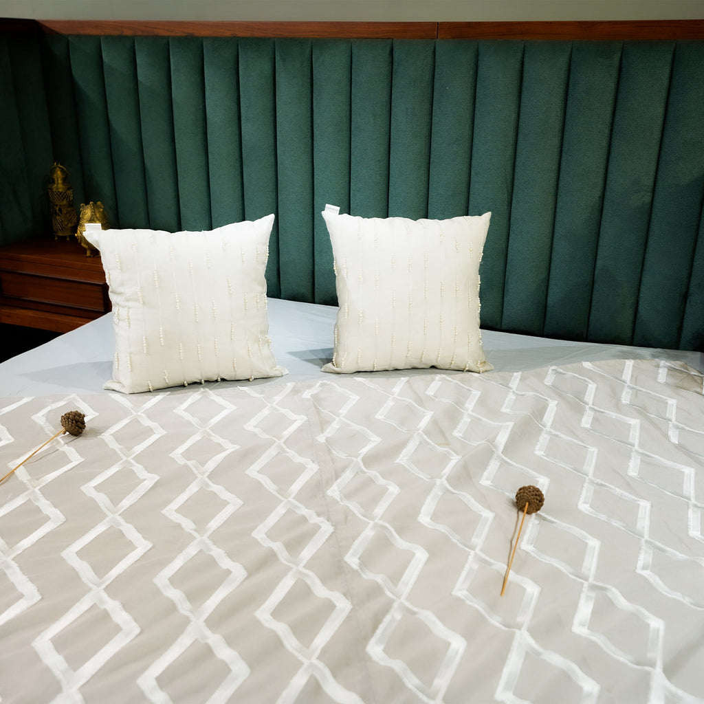 Diamond Dazzle by Aetherea with Bed Throws, Light Grey, Silk, Tassels, Upcycled at Kamakhyaa for sustainable fashion