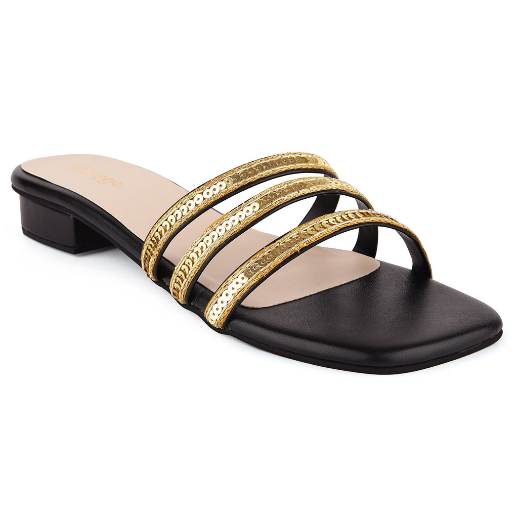 Black Embroidered Embellished Flats by EK_agga with Black, Embroidered, Flats, For Daughter, Less than $50, Party Wear, Patent leather, Square toe, Vegan at Kamakhyaa for sustainable fashion